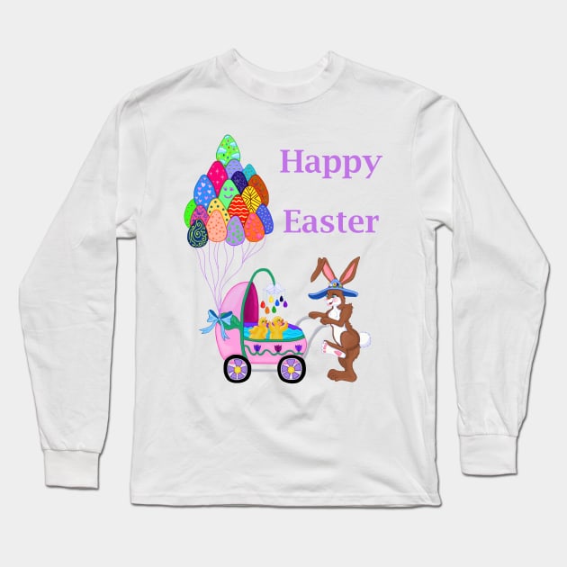 Happy Easter Bunny Mommy with Baby Chicks Long Sleeve T-Shirt by Art by Deborah Camp